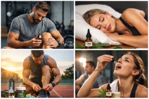 HEMPONIC 4 CBD im Sport: Sportlerin nimmt CBD Öl mit Pipette ein, um Stress zu reduzieren und die Regeneration nach dem Training zu unterstützen.
